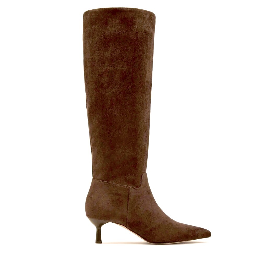Madden Girl Dark Brown Suede Dicee Kitten Heel Knee High Boot Wide Calf 7.5
